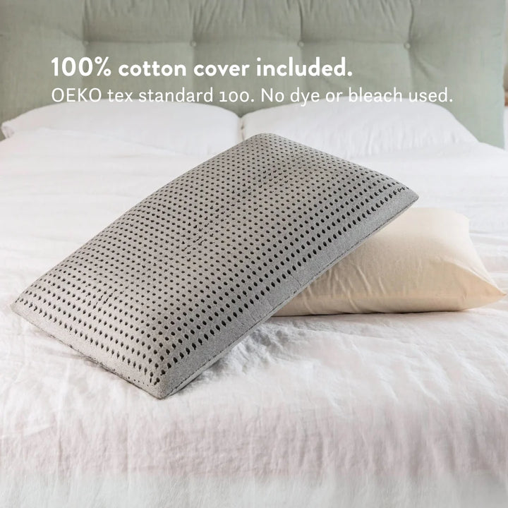100% cotton cover included. OEKO tex standard 100. No dye or bleach used. Graphite Latex Pillow - Natural foam pillow alternative soft bouncy