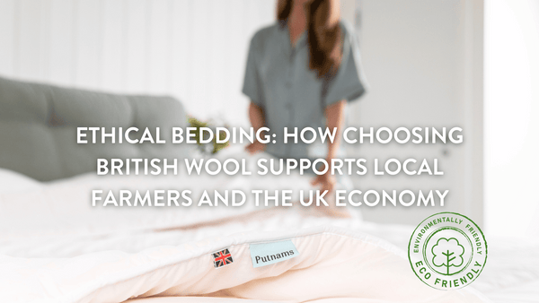 Person putting their new Putnams ethical bedding on their bed 