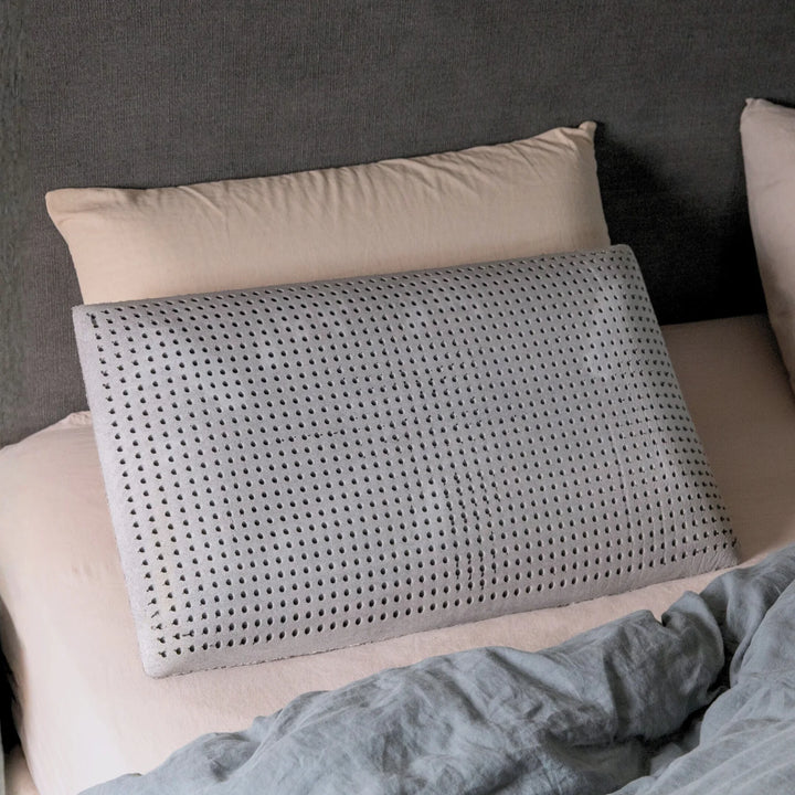 Graphite Latex Pillow - Natural foam pillow alternative soft bouncy supportive cooling 100% cotton undyed unbleached cover 