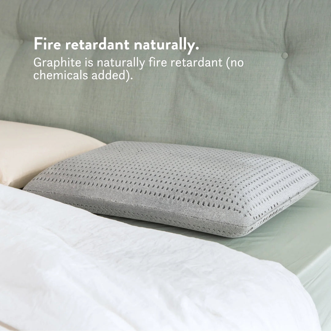 Graphite Latex Pillow - Natural foam pillow alternative soft bouncy supportive cooling 100% cotton undyed unbleached cover 
