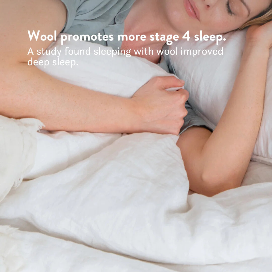 British wool duvet promotes deep stage 4 sleep naturally.