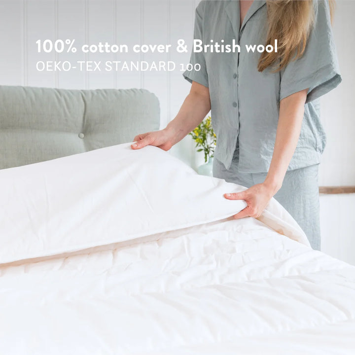 100% cotton cover and British wool duvet OEKO TEX standard 100.