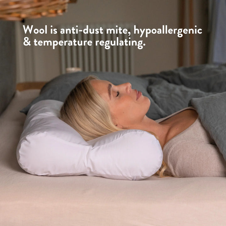 British Wool Contour Pillow - Natural, Anti-Allergy, Luxury Putnams Chemical free UK Best Wool pillow 100% cotton OEKO tex standard 100 handmade in the UK
