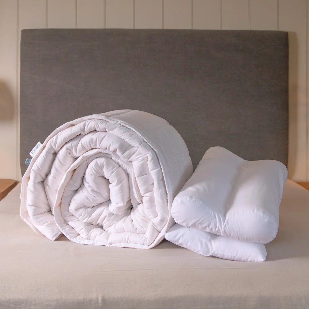 Contour British Wool Pillow & British Wool Duvet Set - Bundle height adjustable natural local handmade sustainable cotton