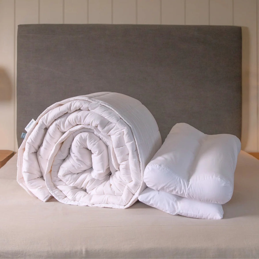 Contour British Wool Pillow & British Wool Duvet Set - Bundle height adjustable natural local handmade sustainable cotton