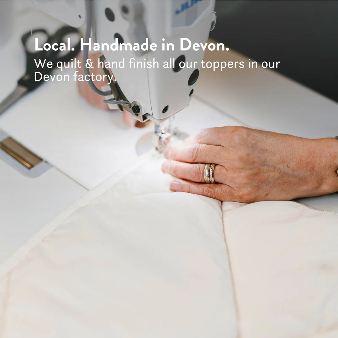 Local. Handmade in Devon. Natural 100% British Wool Mattress Topper thick handmade in the UK 100% cotton OEKO TEX Standard 100