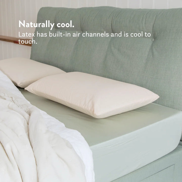 Naturally cool pillow. Latex has built-in air channels and is cool to touch. Graphite Latex Pillow - Natural foam pillow alternative soft bouncy supportive cooling