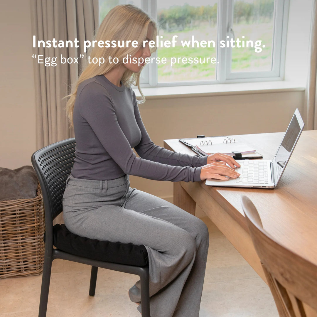 Ischial Bursitis Cushion for pressure relief and comfort- cut out discreet with cover. Handmade in the UK. 2 Year guarantee.