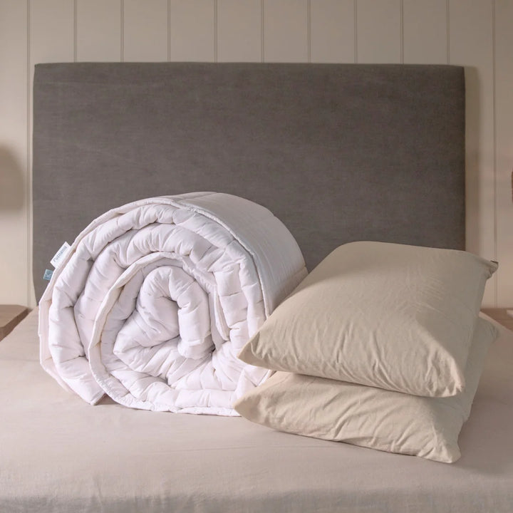 Graphite Latex Pillow & British Wool Duvet Set - Bundle Handmade in the UK, 100% cotton natural bedding bundle