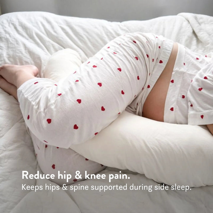 Organic cotton pregnancy pillow British wool Reduce hip & knee pain. Keeps hips & spine supported during side sleep.