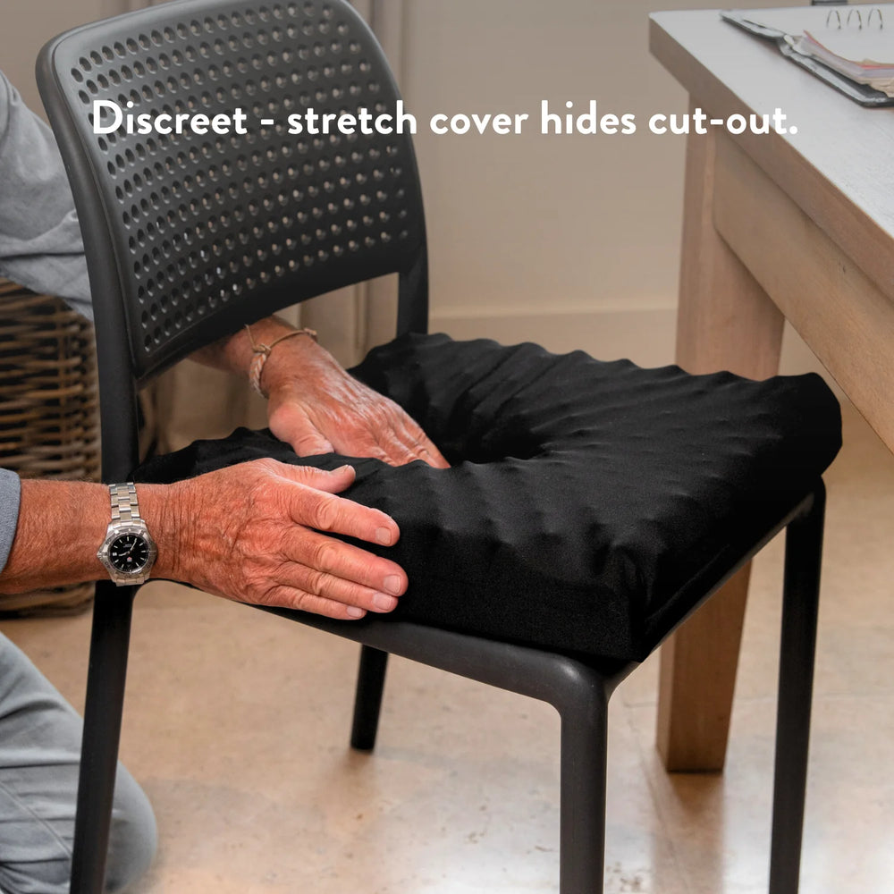 Prostate Cut Out Discreet Cushion - Putnams discreet - stretch cover hides cut-out.